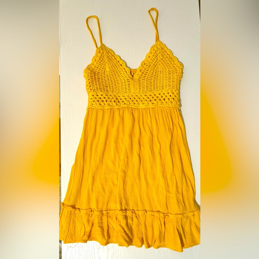 Blush Boutique Sun Dress crochet top adjustable spaghetti strap with ruffles